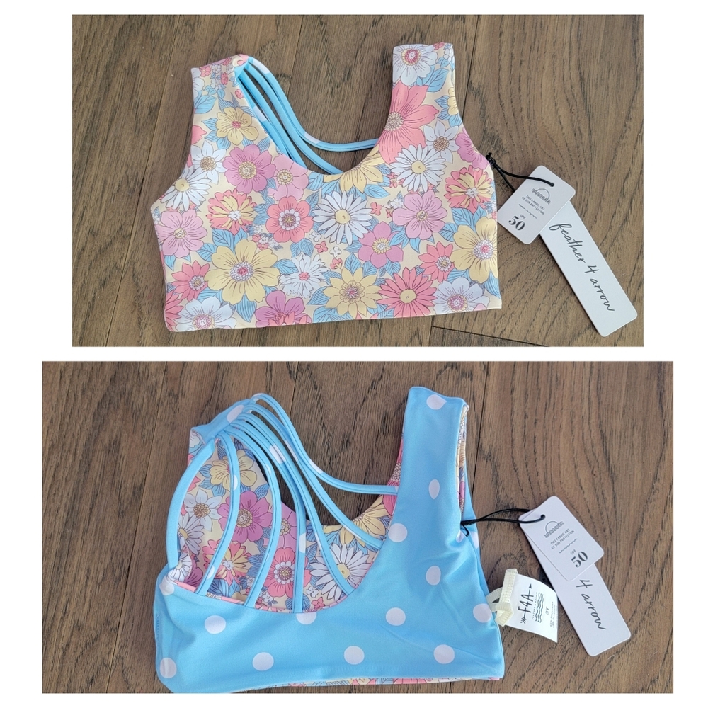 🆕️ FEATHER 4 ARROW BOUTIQUE Summer Sun Floral Polka Dot Reversible Bikini Top